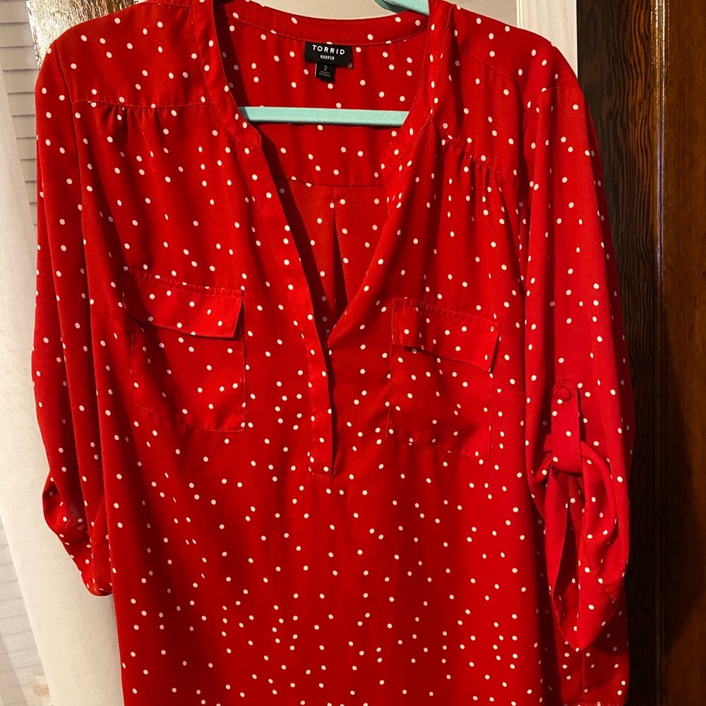 Red polka dot Harper blouse from torrid